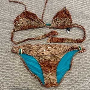 Brown and Teal Bikini Set